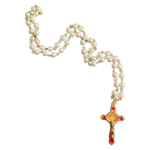 The Madonna Pearl Necklace w/ enamel cross